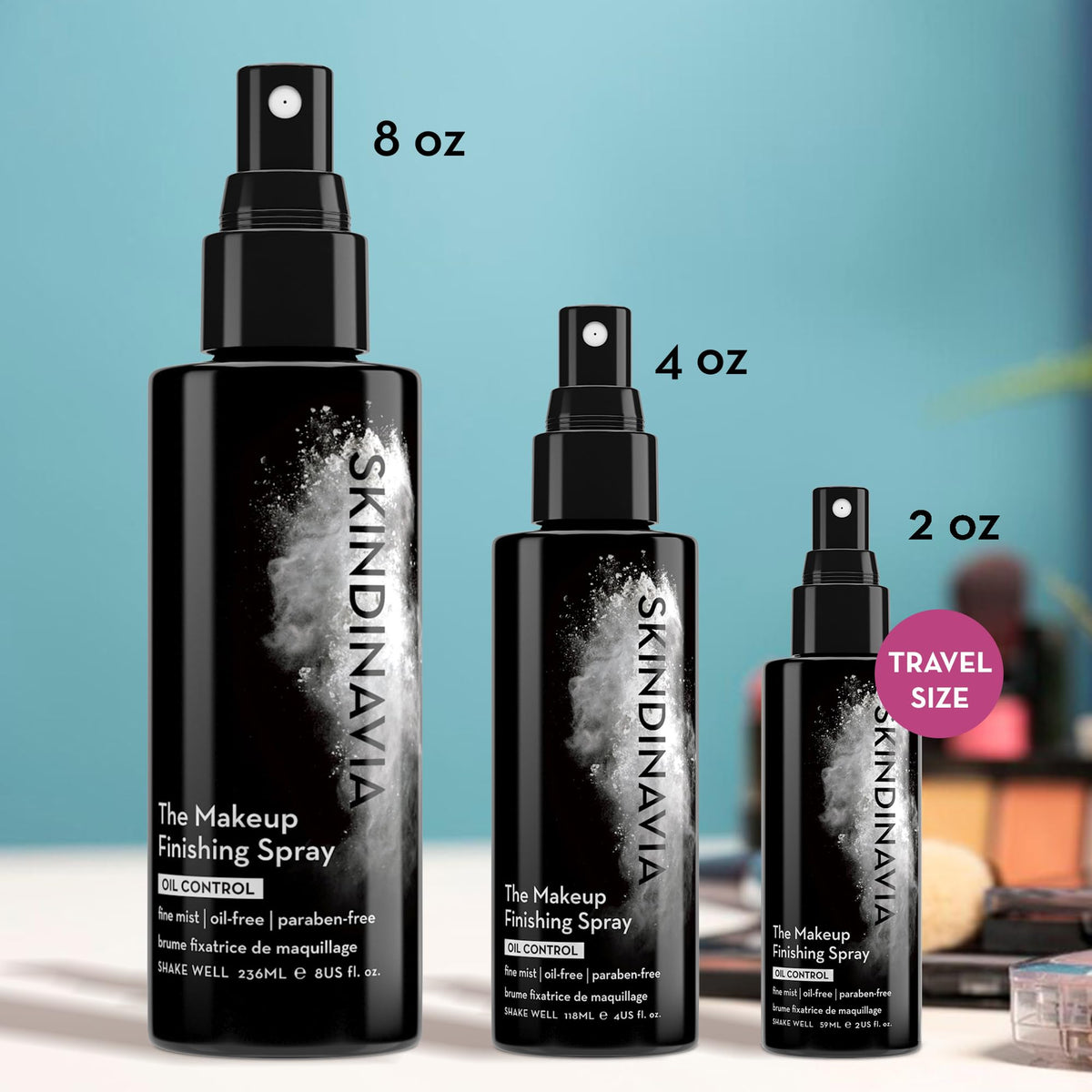 Skindinavia spray in use on face delivering cooling, long-wear protection