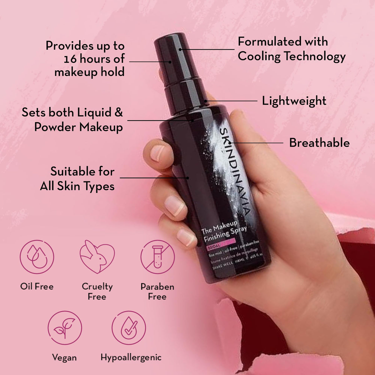 SKINDINAVIA nozzle close-up demonstrating fine mist for even application benefit-even coverage