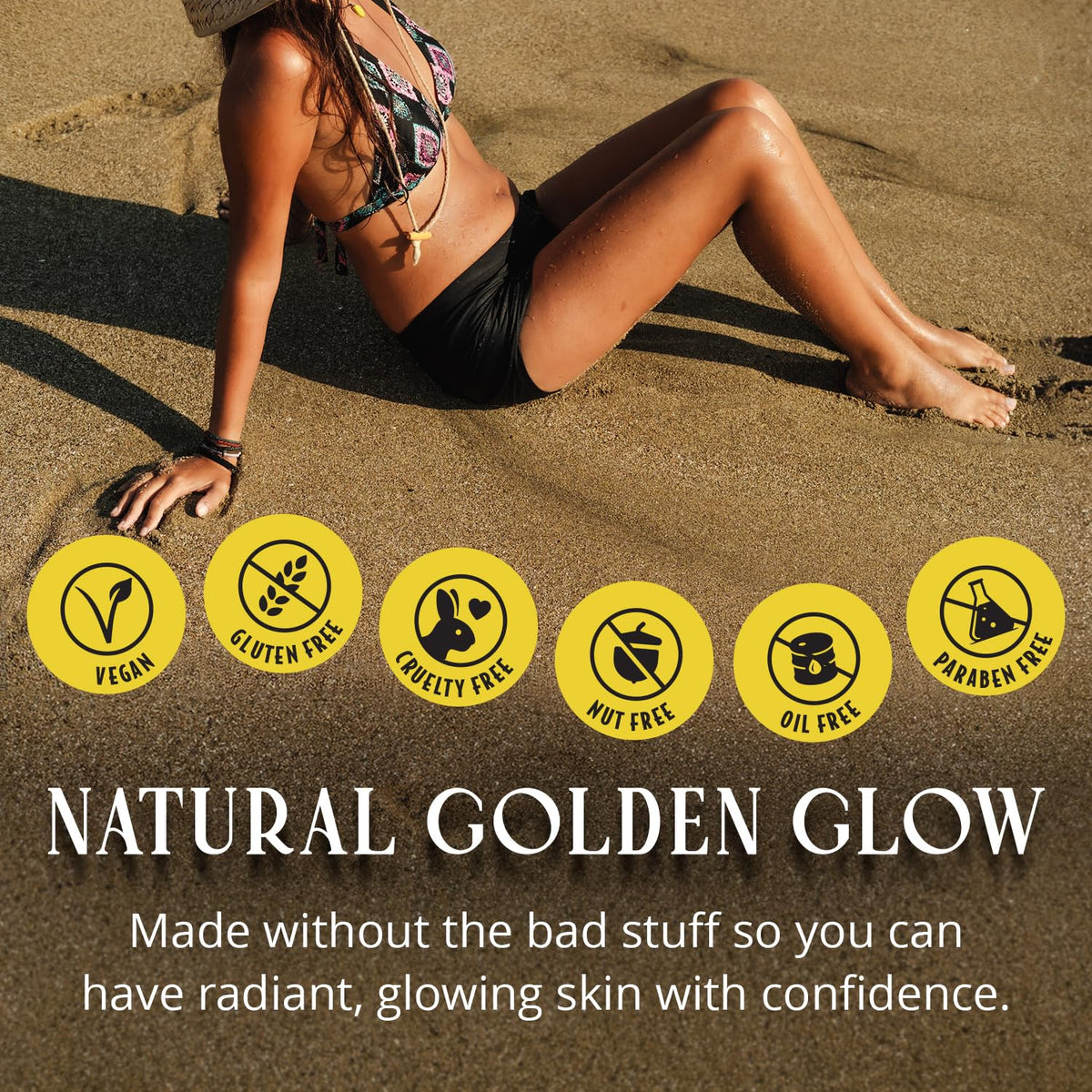 Skinerals before and after body comparison showing deep natural bronze