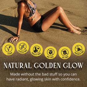 Skinerals before and after body comparison showing deep natural bronze