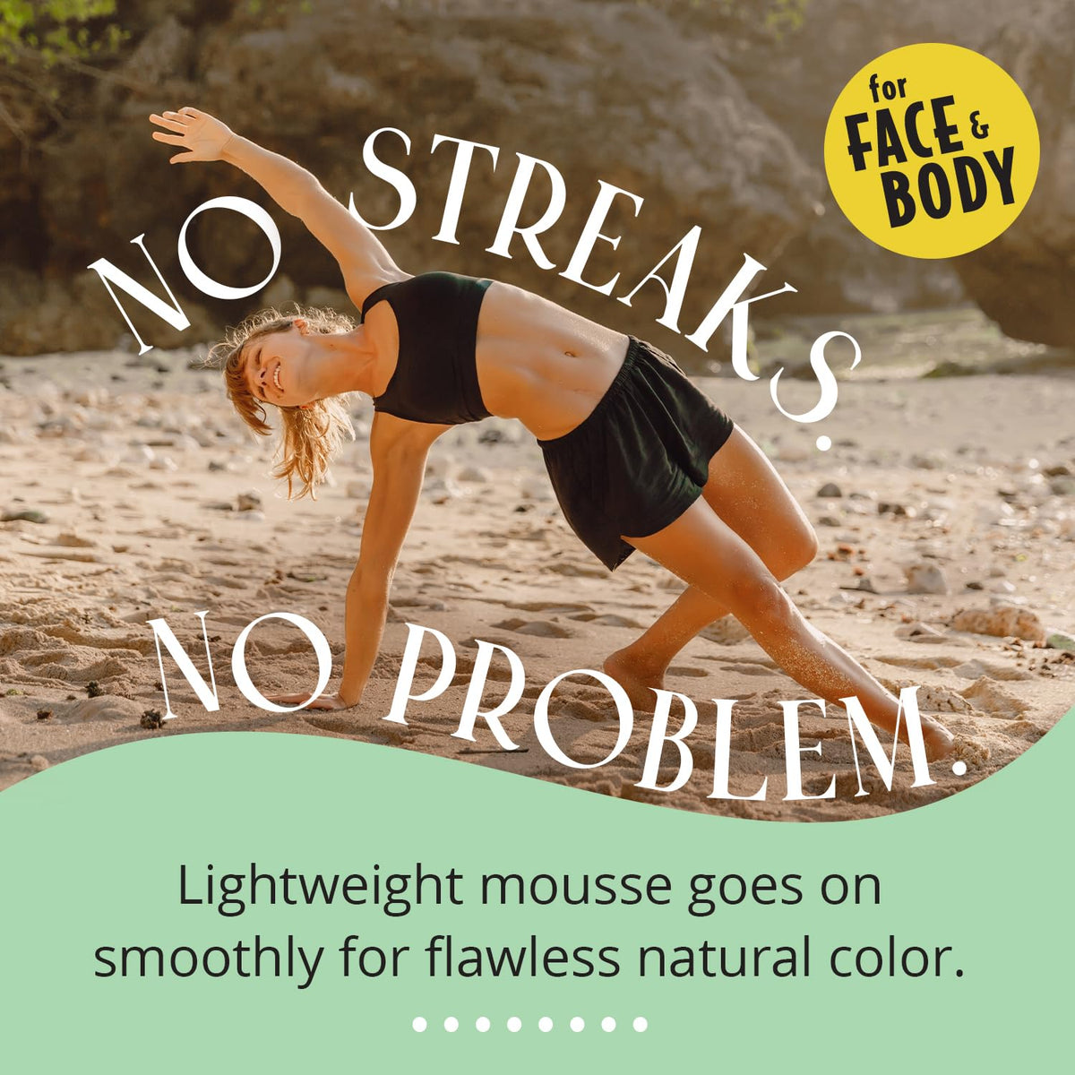 Skinerals foam dispensed on mitt to demonstrate easy, streak-free application