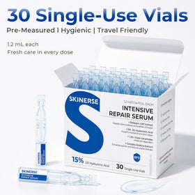 SKINERSE thirty vials laid out for visible daily supply and convenient dosing