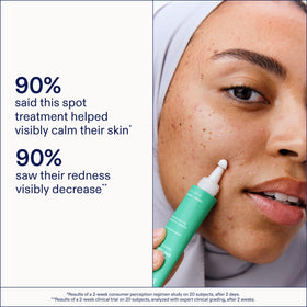 Skinfix spot application dot on cheek illustrating targeted blemish treatment benefit