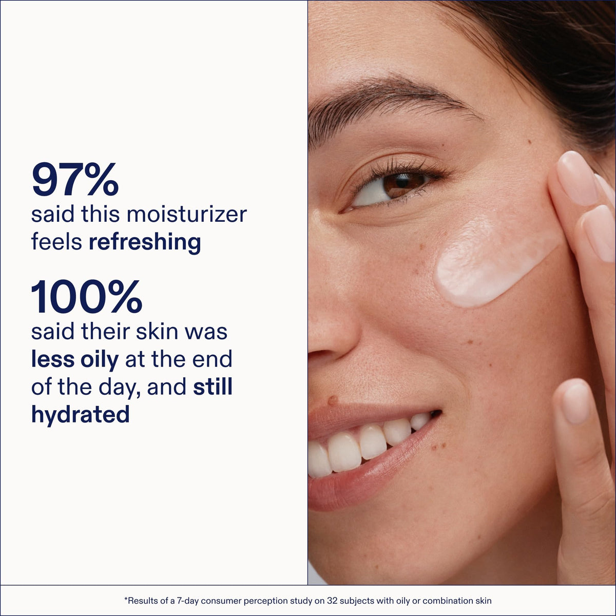 Skinfix product with hyaluronic acid illustration and hydration droplets, communicates lasting moisture benefit
