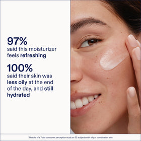 Skinfix product with hyaluronic acid illustration and hydration droplets, communicates lasting moisture benefit