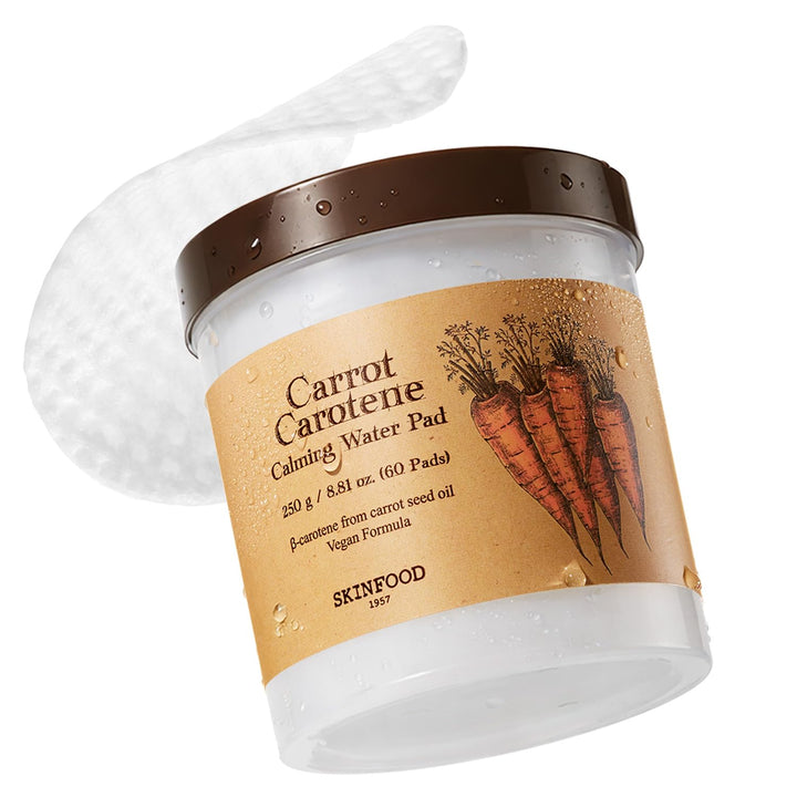 SKINFOOD 1957 jar front view showing carrot carotene toner pads and calming benefits