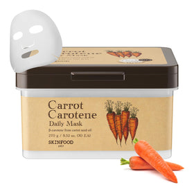 SKINFOOD front pack view showing carrot mask bulk box and quick use benefit