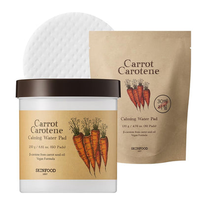 SKINFOOD 1957 front packaging showing calming carrot pad set benefits