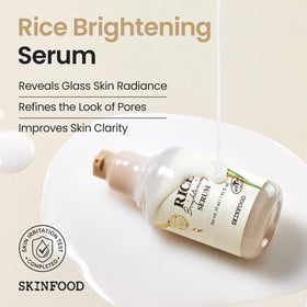 SKINFOOD rice serum pump closeup highlighting easy dispensing and hygienic use benefit