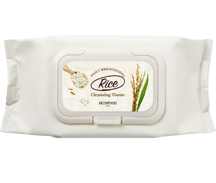 SKINFOOD front packaging of rice wipes showing brand and count, quick clarity