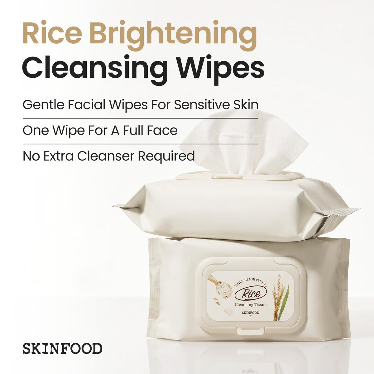 SKINFOOD open tub with moist rice wipes visible, easy access for travel
