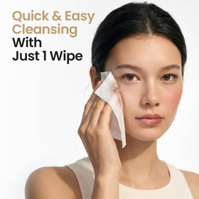 SKINFOOD close-up of wipe texture showing soft fibers and gentle cleansing
