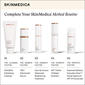 SkinMedica bottle on bathroom shelf lifestyle scene for daily routine