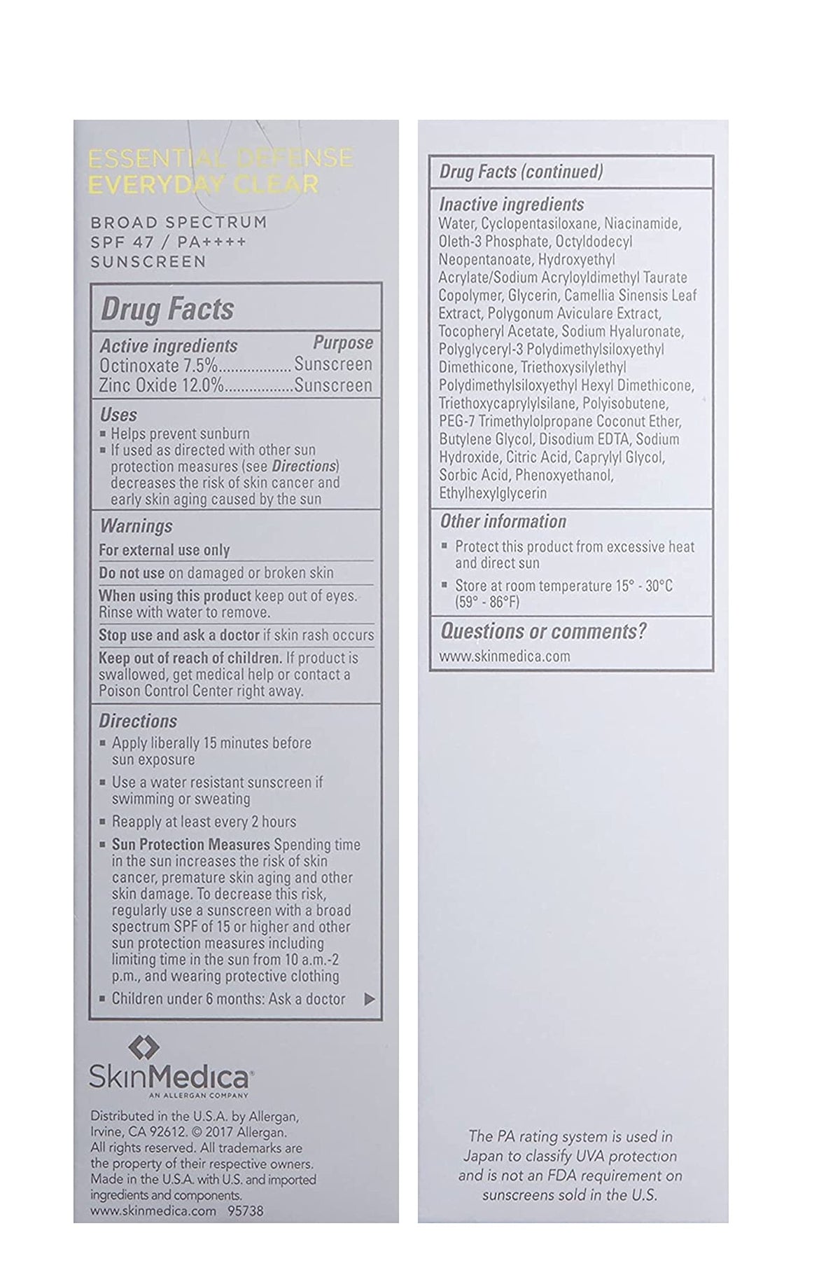 SkinMedica ingredient and claims label highlighting oil-free benefit