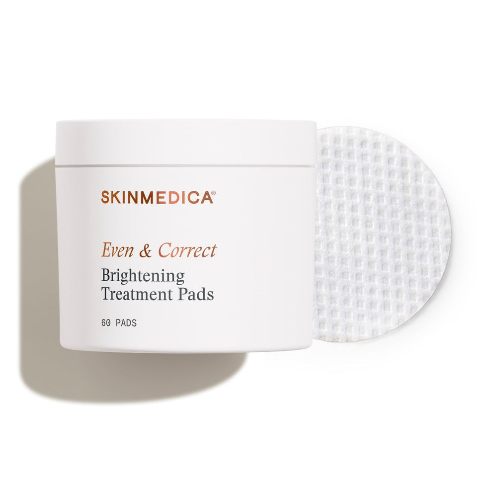 SkinMedica front packaging showing brightening pad container and brand benefit