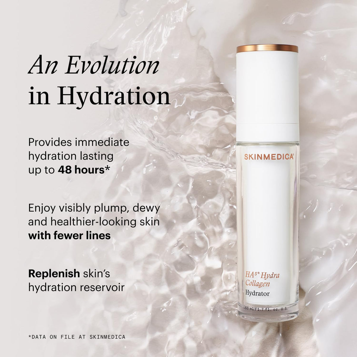 SkinMedica HA5 serum texture swirl highlighting lightweight gel and quick absorption benefit