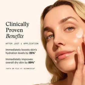 SkinMedica ingredient display highlighting prebiotics and hyaluronic acid for barrier support