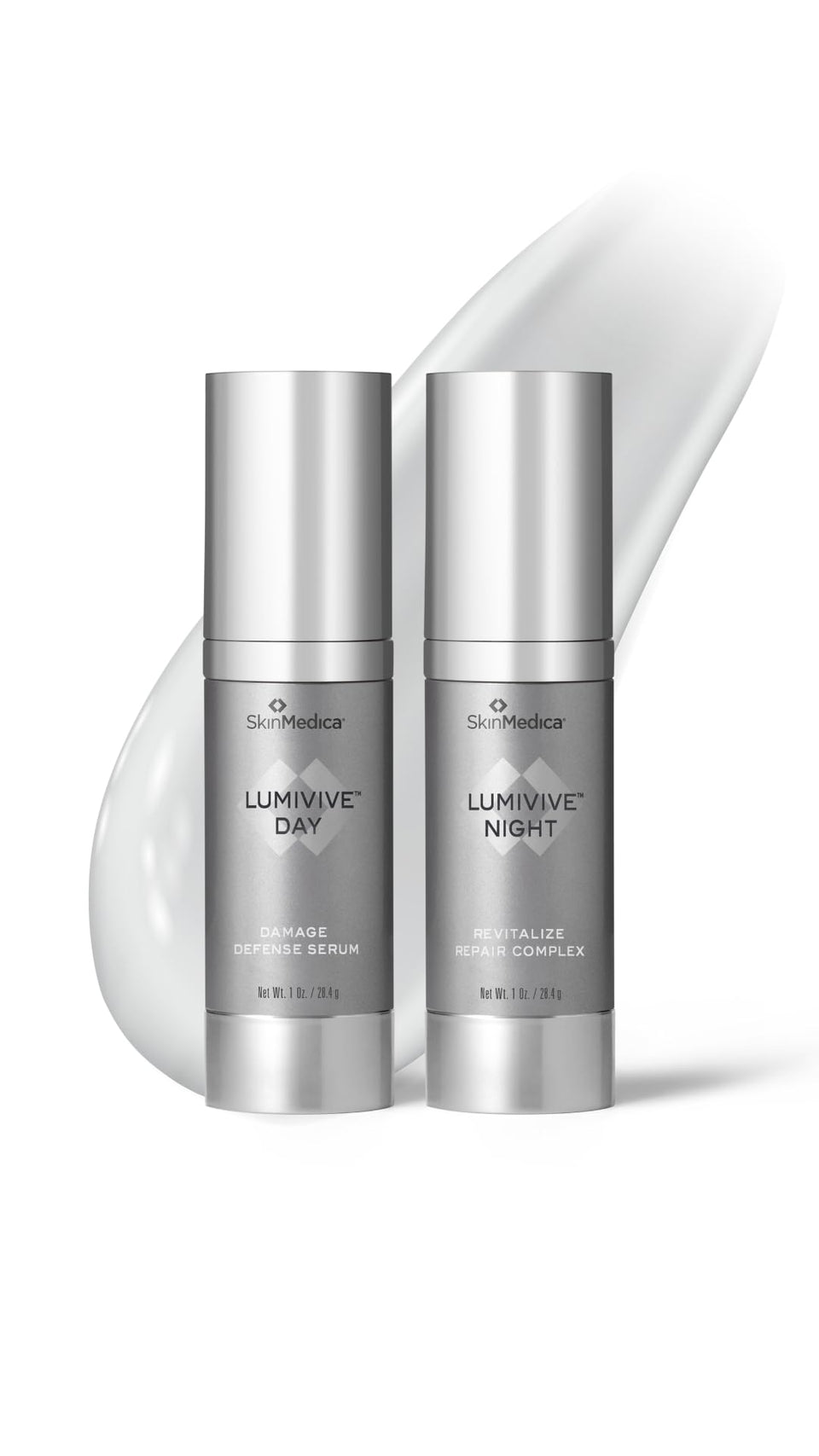 SkinMedica front packaging showing both Lumivive Day and Night set, conveys complete regimen benefit