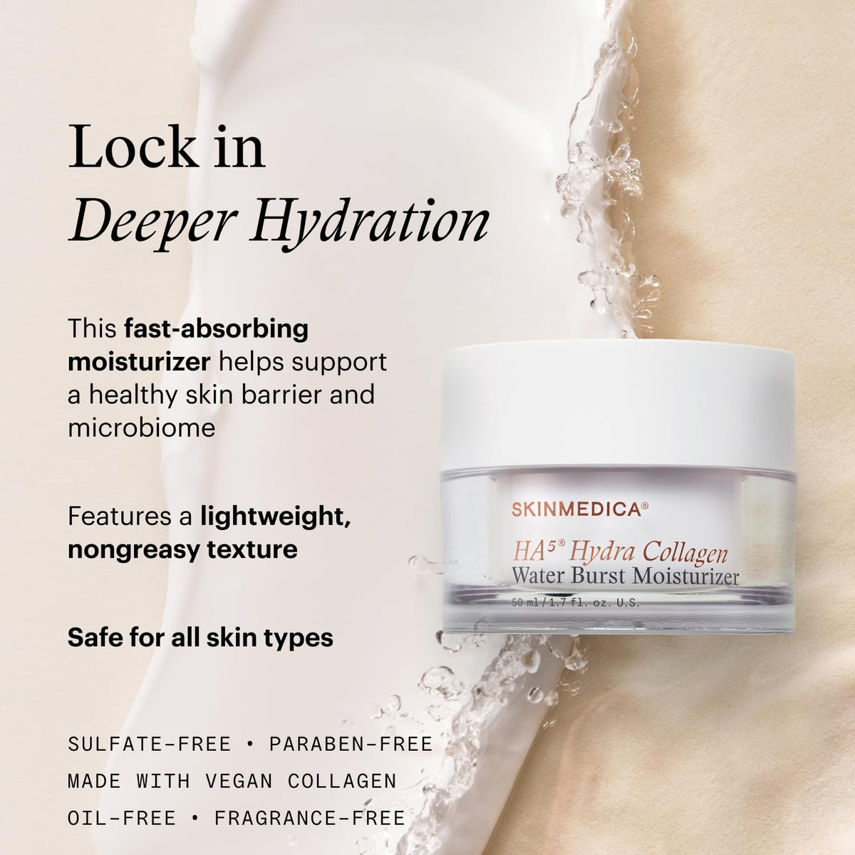 SkinMedica close-up of gel-cream texture demonstrating water-burst hydration benefit