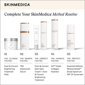 SkinMedica serum staged with daily skincare items illustrating routine use