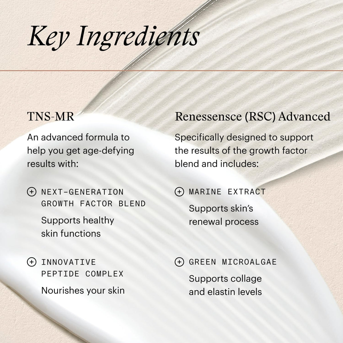 SkinMedica visual of key ingredients showing peptides and botanicals for skin renewal support