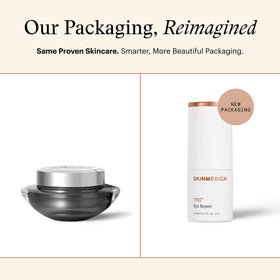 SkinMedica jar close-up highlighting label and secure lid, indicates quality