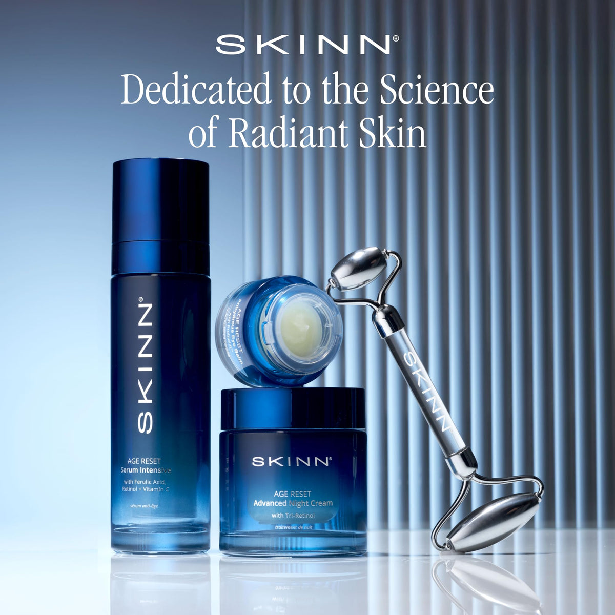 SKINN balm on a nightstand scene conveying restorative overnight skincare benefit