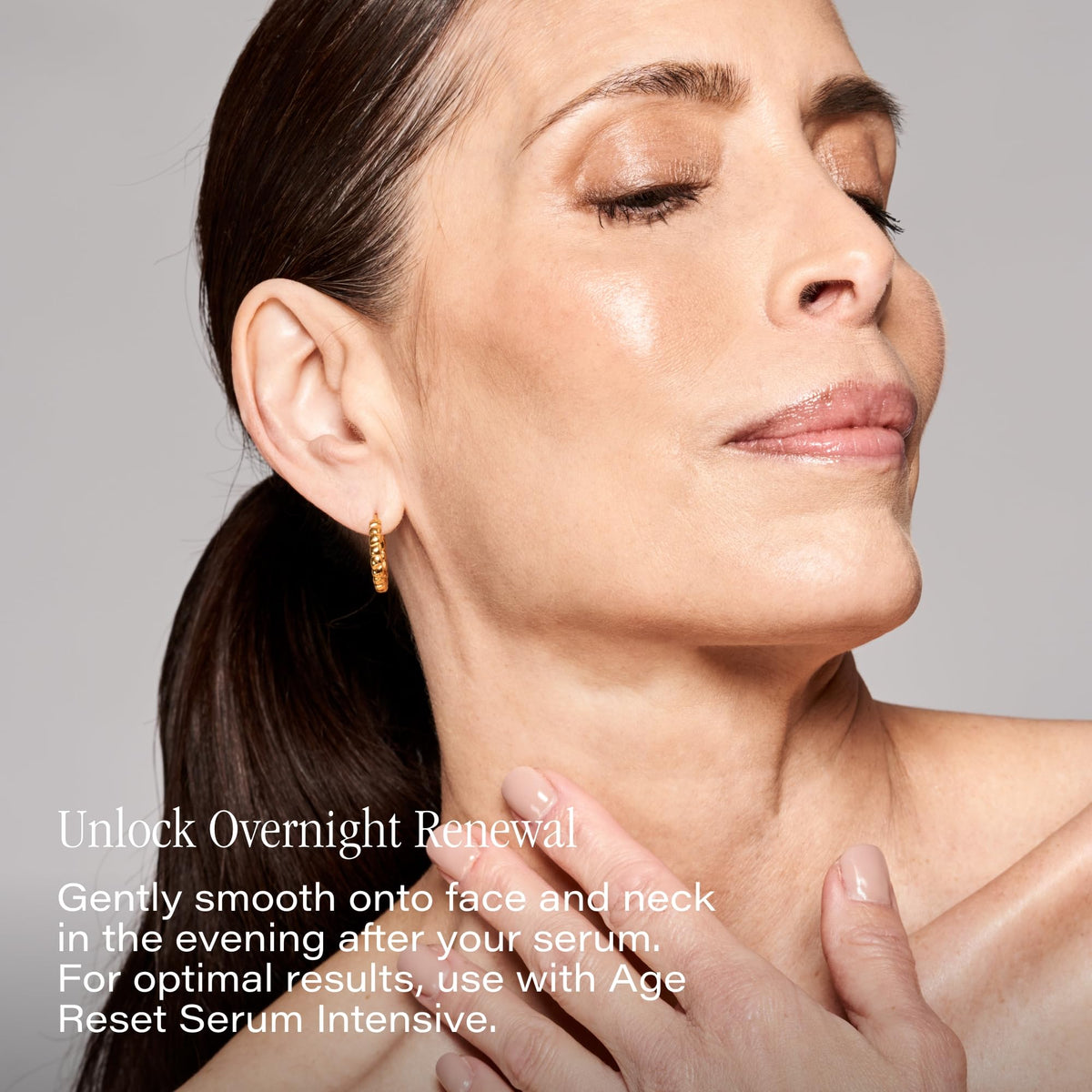 SKINN being applied to cheek illustrating overnight repair and comfort