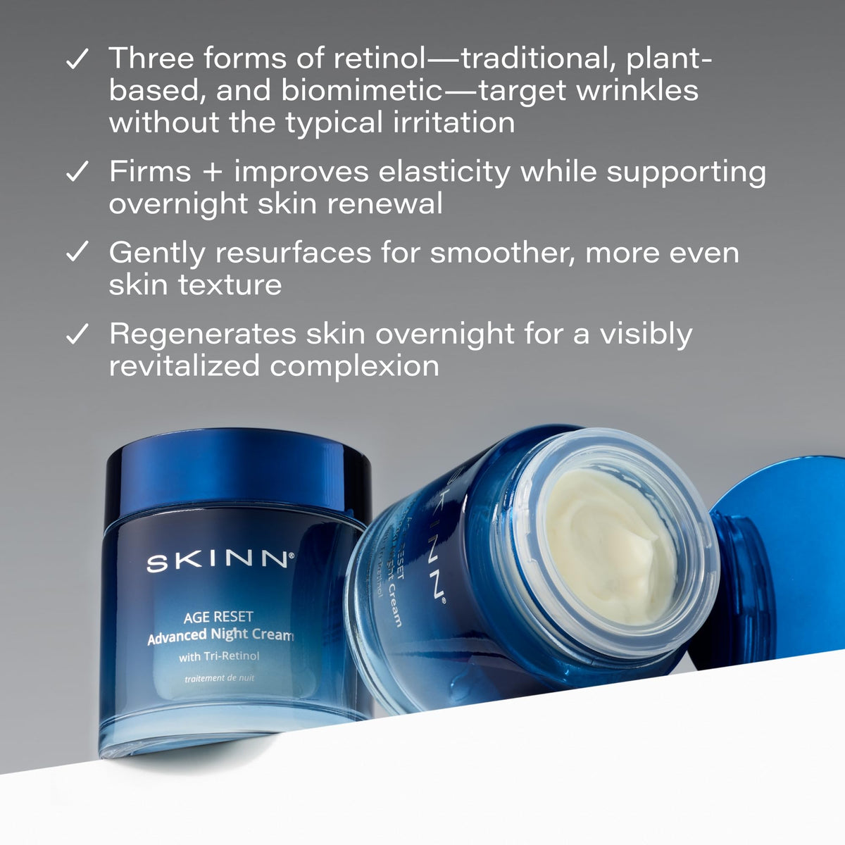SKINN cream on fingertip demonstrating lightweight texture and spreadability