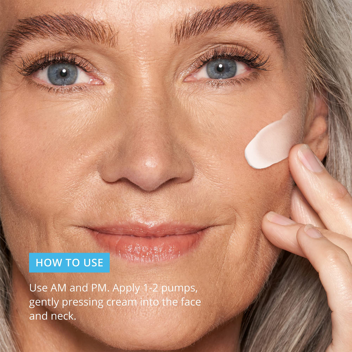 SKINN pump dispensing cream onto fingertip for easy application and control
