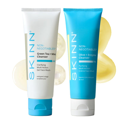 SKINN front packaging showing both day and night cleansers for balanced routine