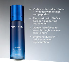 SKINN close-up of serum texture on skin, shows smooth absorption and hydrating finish