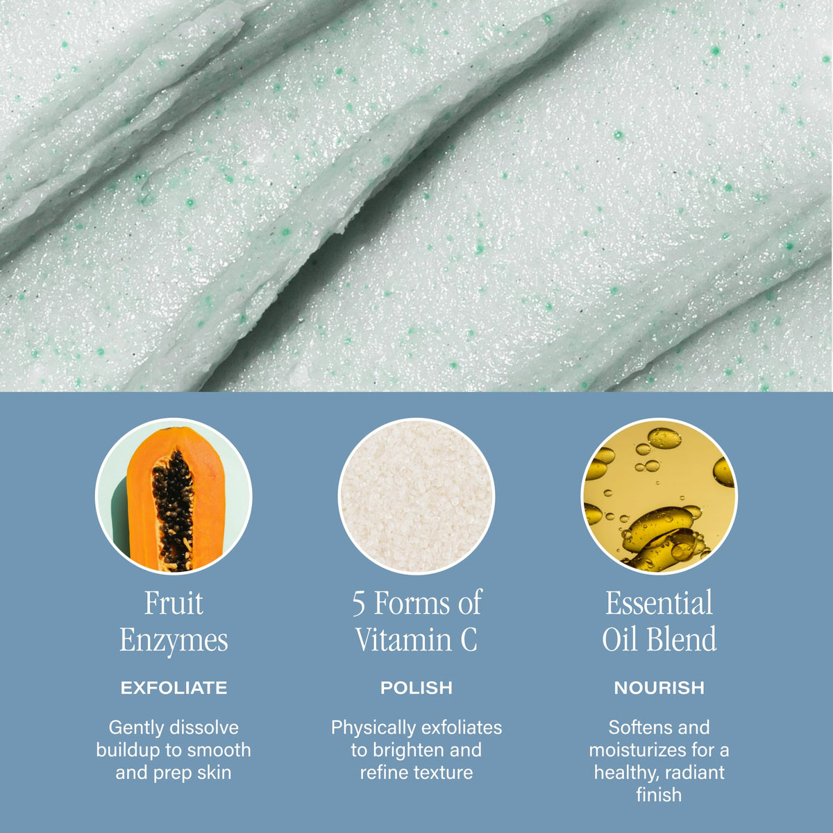 SKINN DermAppeal VC5 ingredient highlight showing vitamin C crystals for radiance