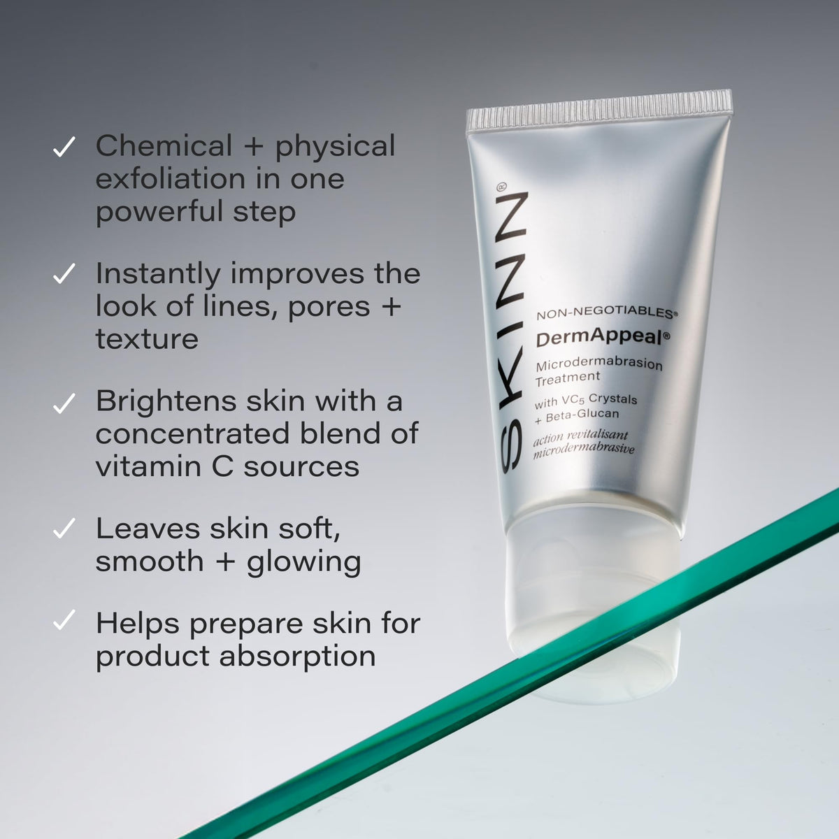 SKINN ingredient label showing vitamin C and enzymes for brightening benefits