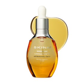 SKINN front packaging showing bottle and glow benefits