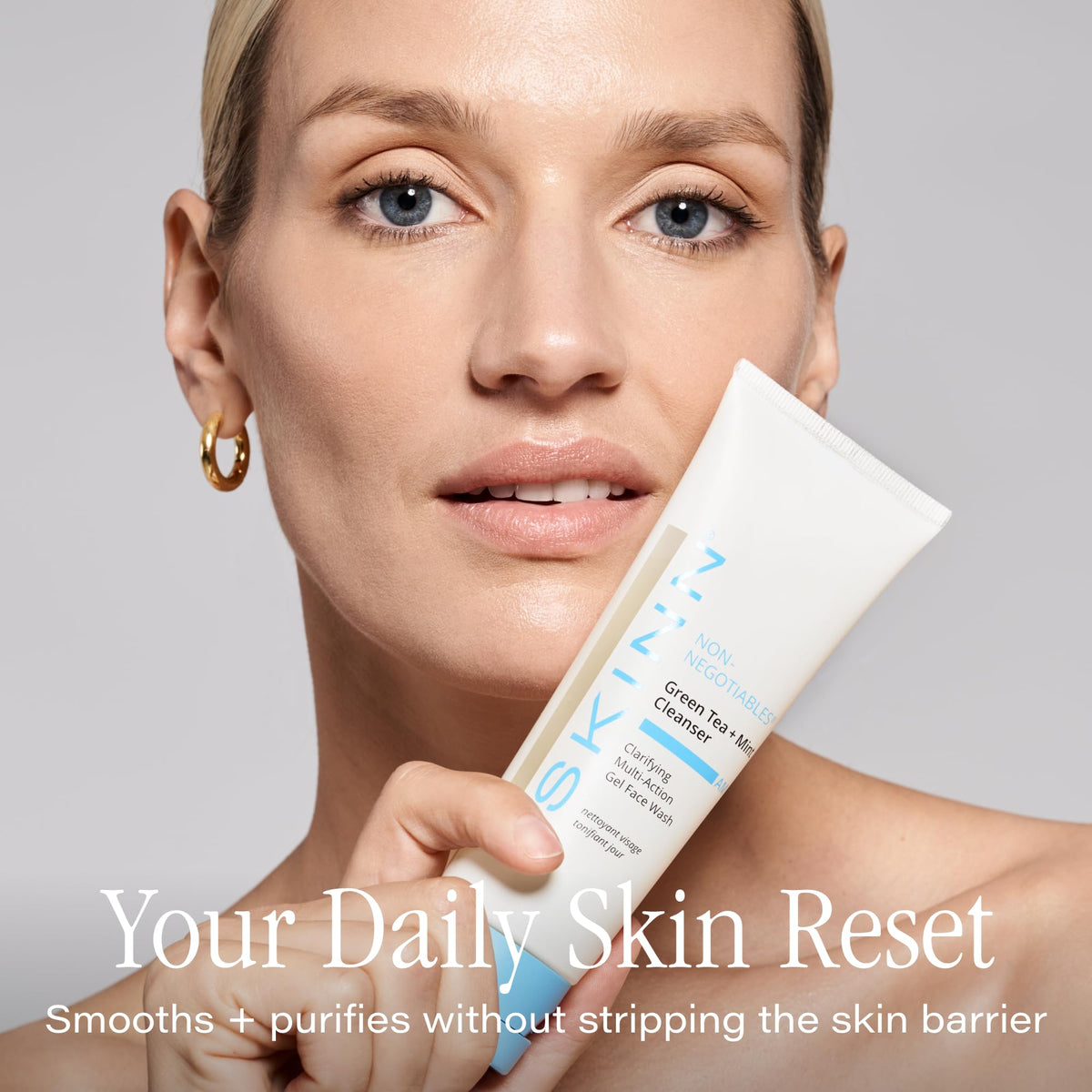 SKINN gel texture on hand demonstrating lightweight, quick-absorbing feel
