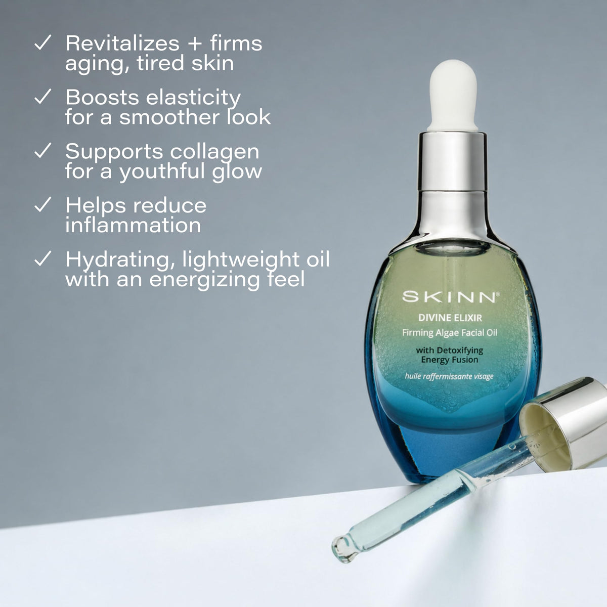 SKINN oil texture on skin close-up demonstrating lightweight finish