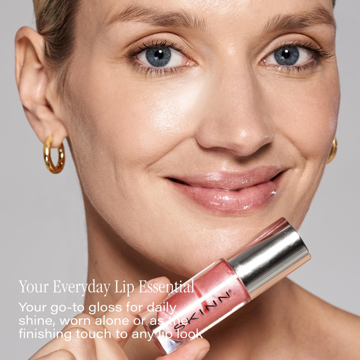 SKINN product applied on lips in lifestyle shot for smooth, hydrated look