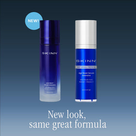 SKINN refill placed on bathroom shelf suggesting daily routine integration