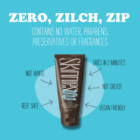Hand holding pea-sized Skinnies Sungel showing minimal-use convenience
