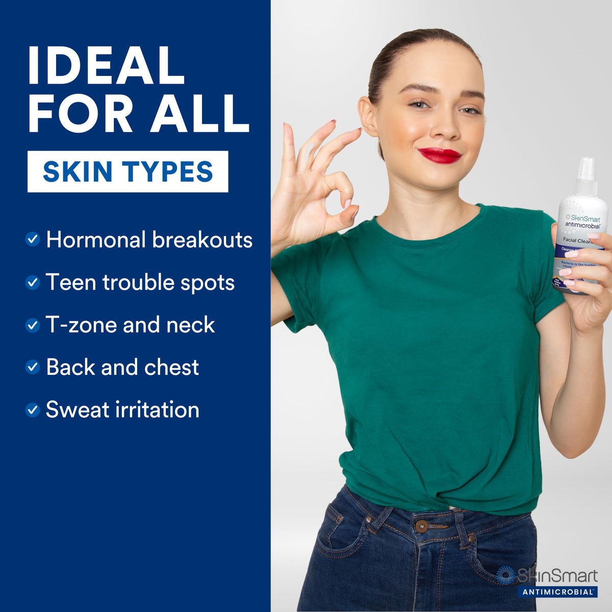 SkinSmart spraying chest and back areas to treat body blemishes and reduce bacteria