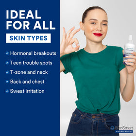 SkinSmart spraying chest and back areas to treat body blemishes and reduce bacteria