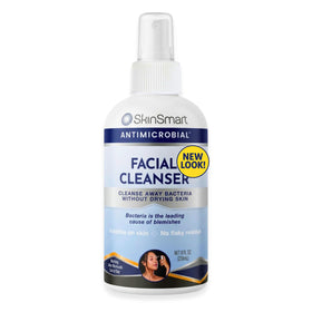 SkinSmart front packaging spray bottle showing label and branding, clear and portable