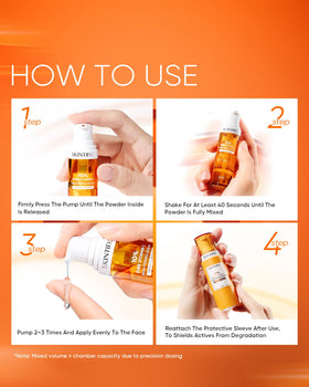 SKINTIFIC applying serum to cheek, shows brightening effect and smooth finish benefit