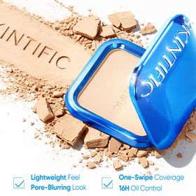 SKINTIFIC dual-sided puff detail showing velour and sponge sides for natural or full matte coverage