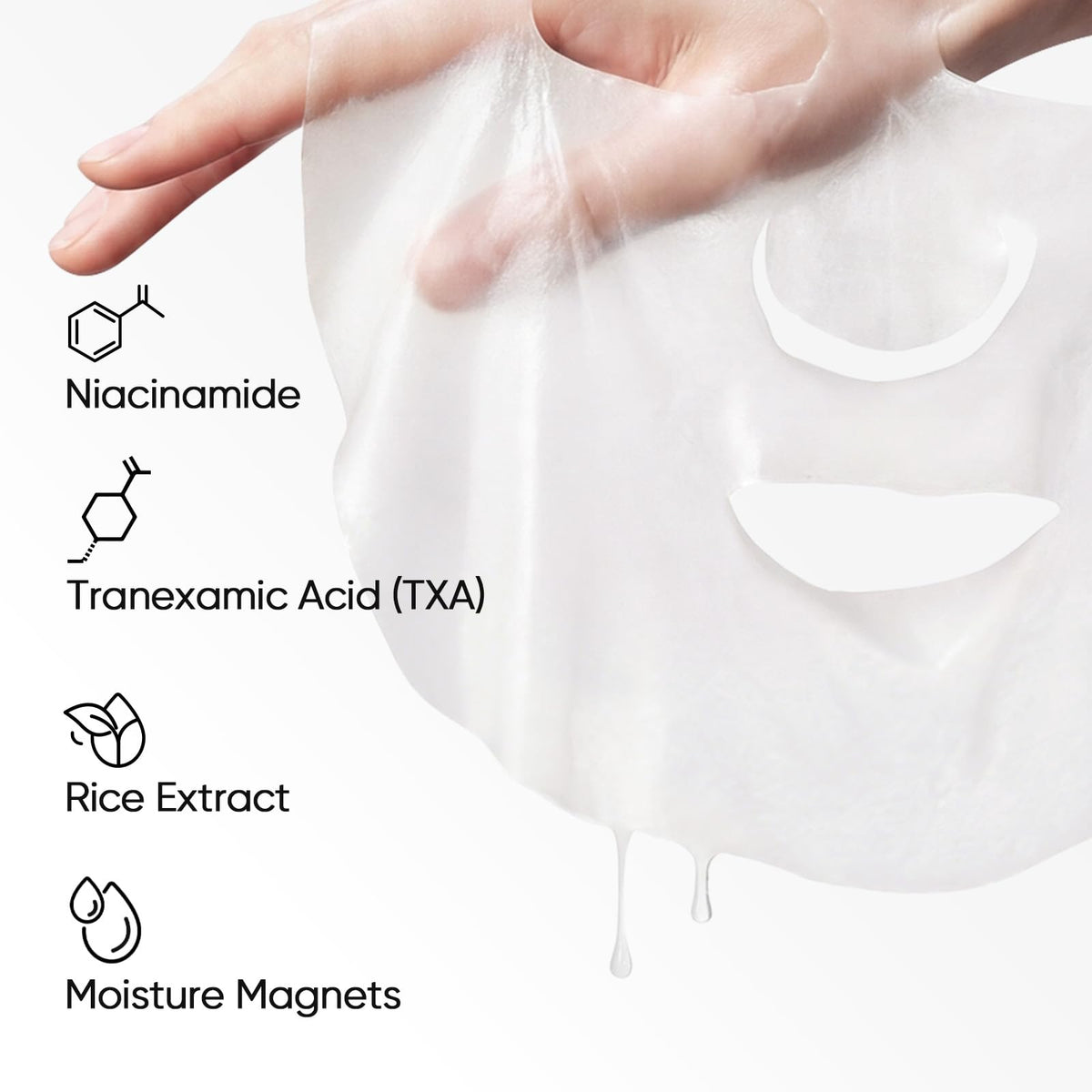 SKINTIFIC serum essence dripping from sheet showing hydration delivery benefits