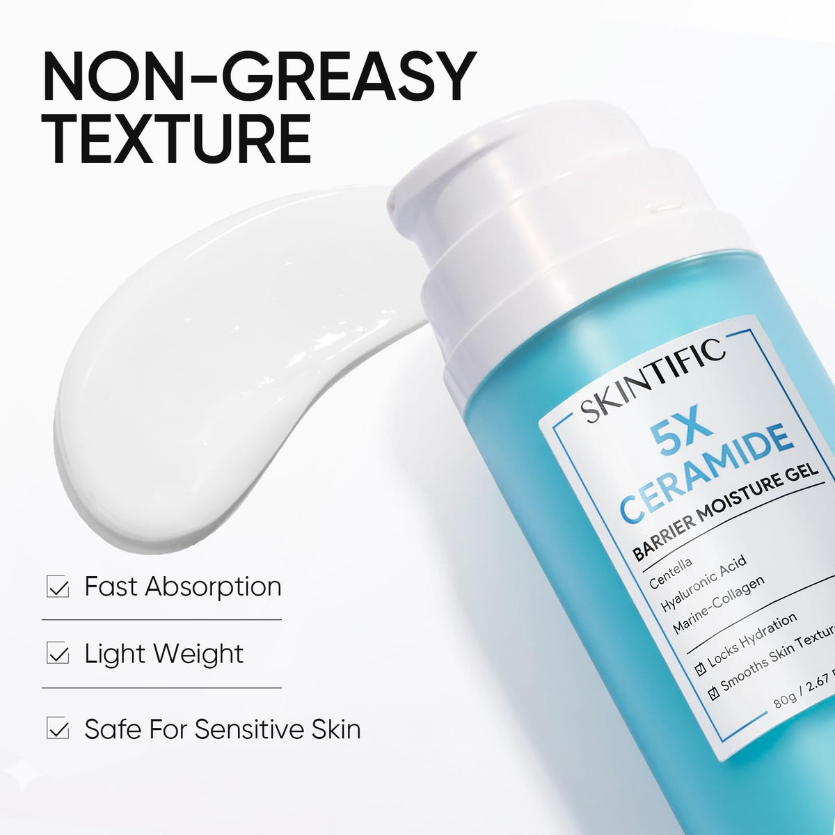 SKINTIFIC label close-up highlighting ceramides and hyaluronic acid