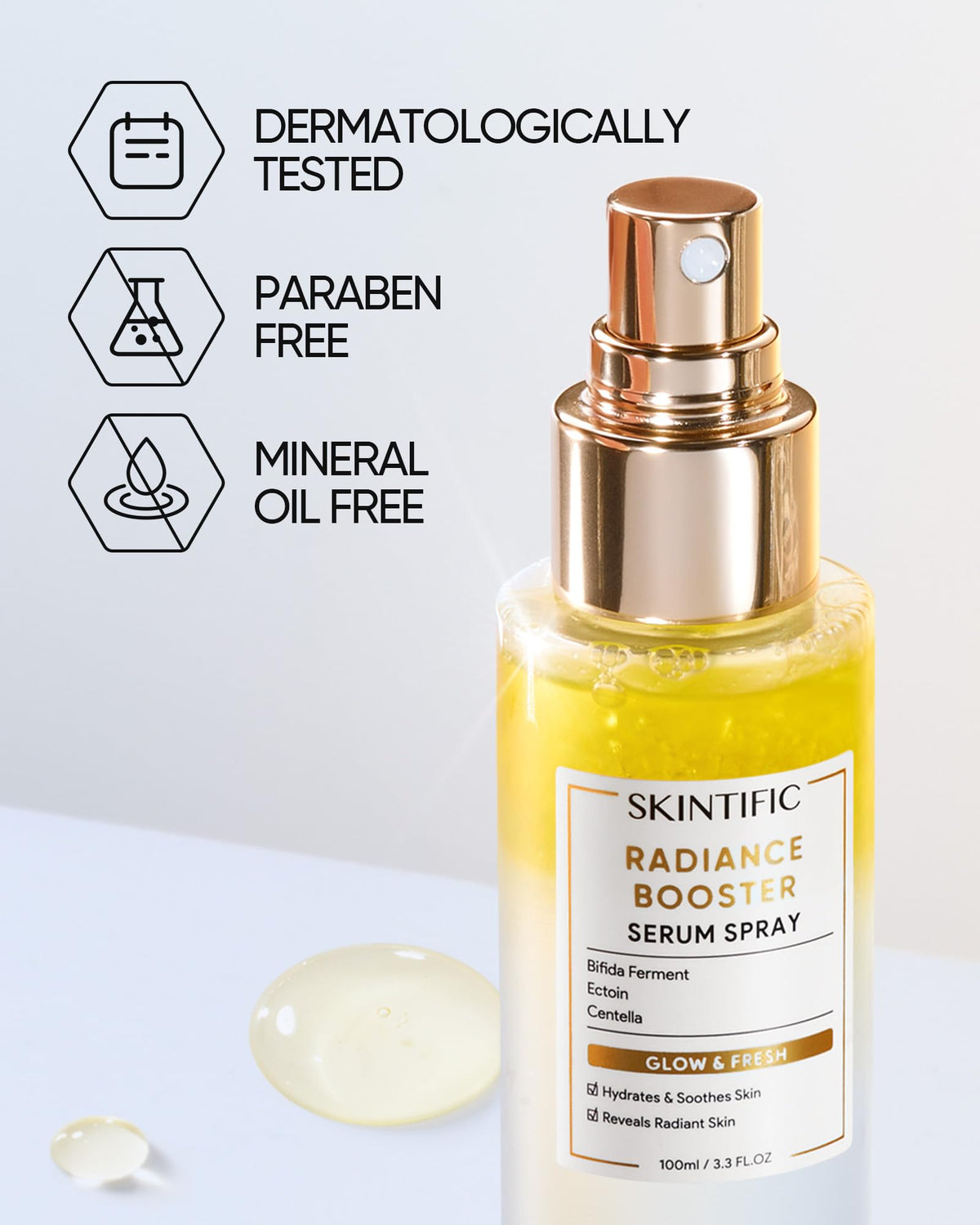 SKINTIFIC bottle on vanity in a bathroom lifestyle setting evoking daily routine