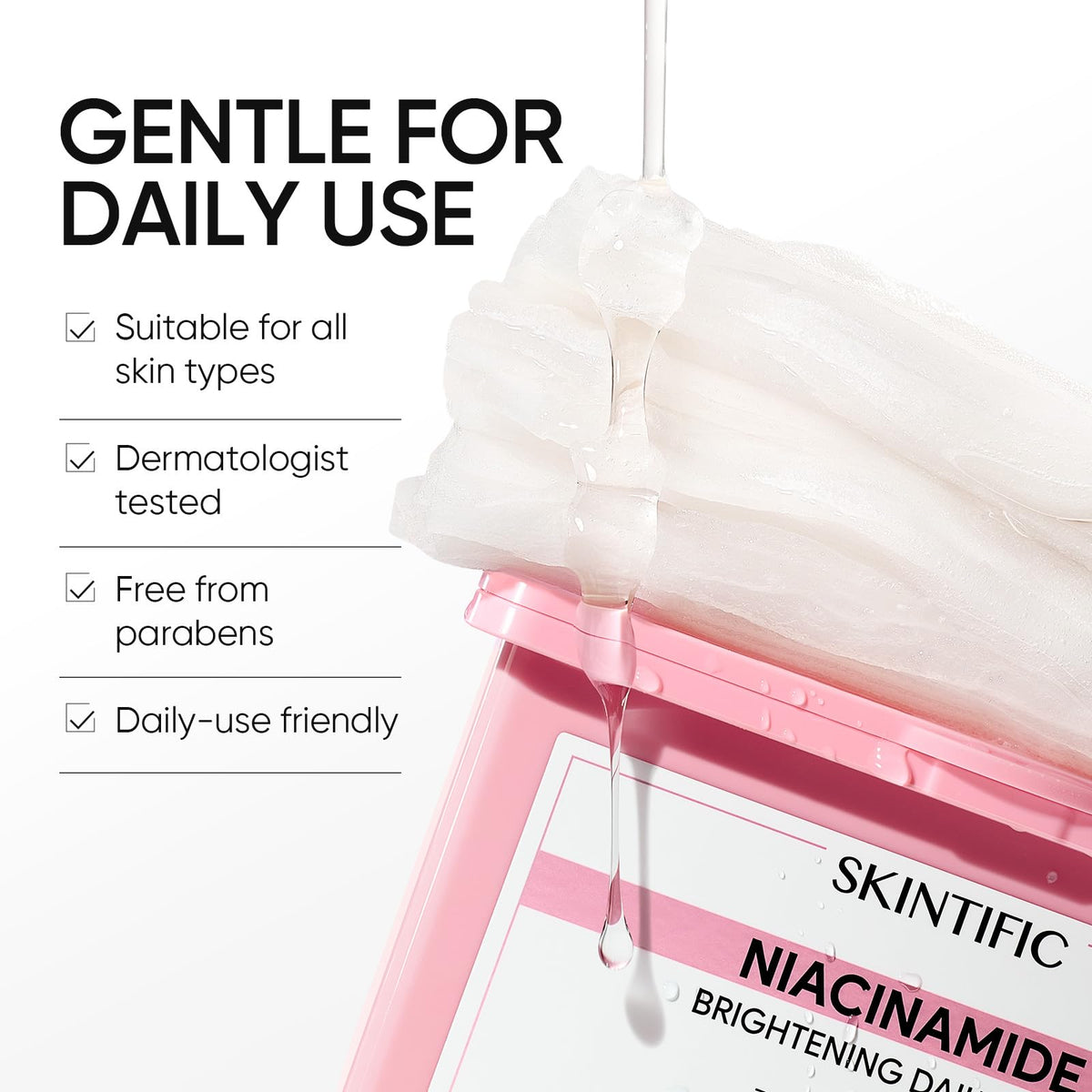 SKINTIFIC model wearing mask in bathroom demonstrating easy 10‑minute use