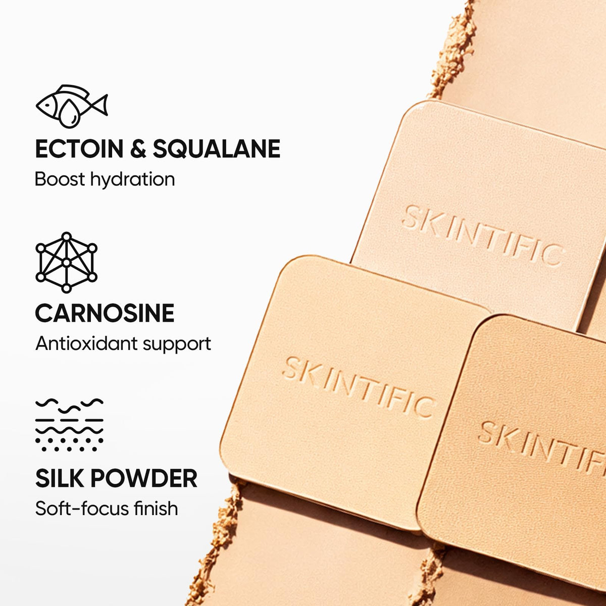 SKINTIFIC model applying powder to T-zone showing oil control benefit: reduces shine